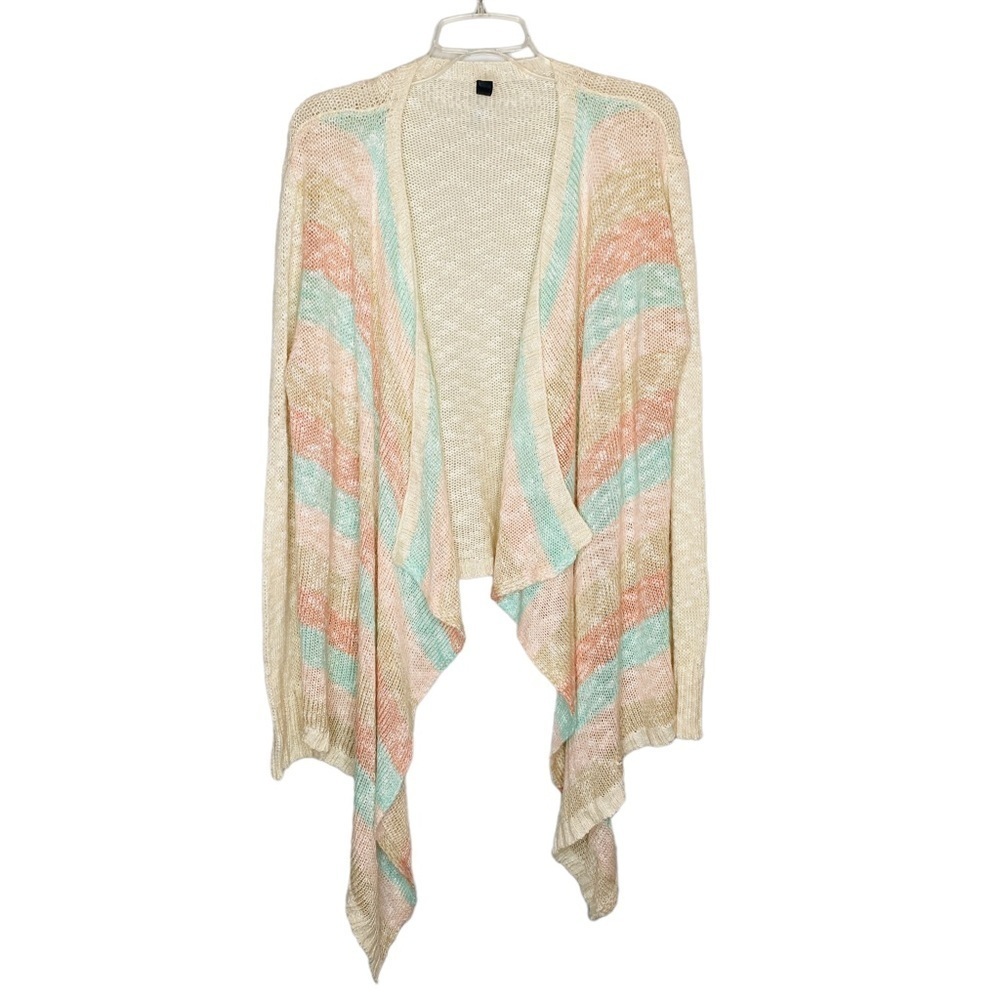 Hi-Lo Striped Open Front Waterfall Cardigan Knit Kimono